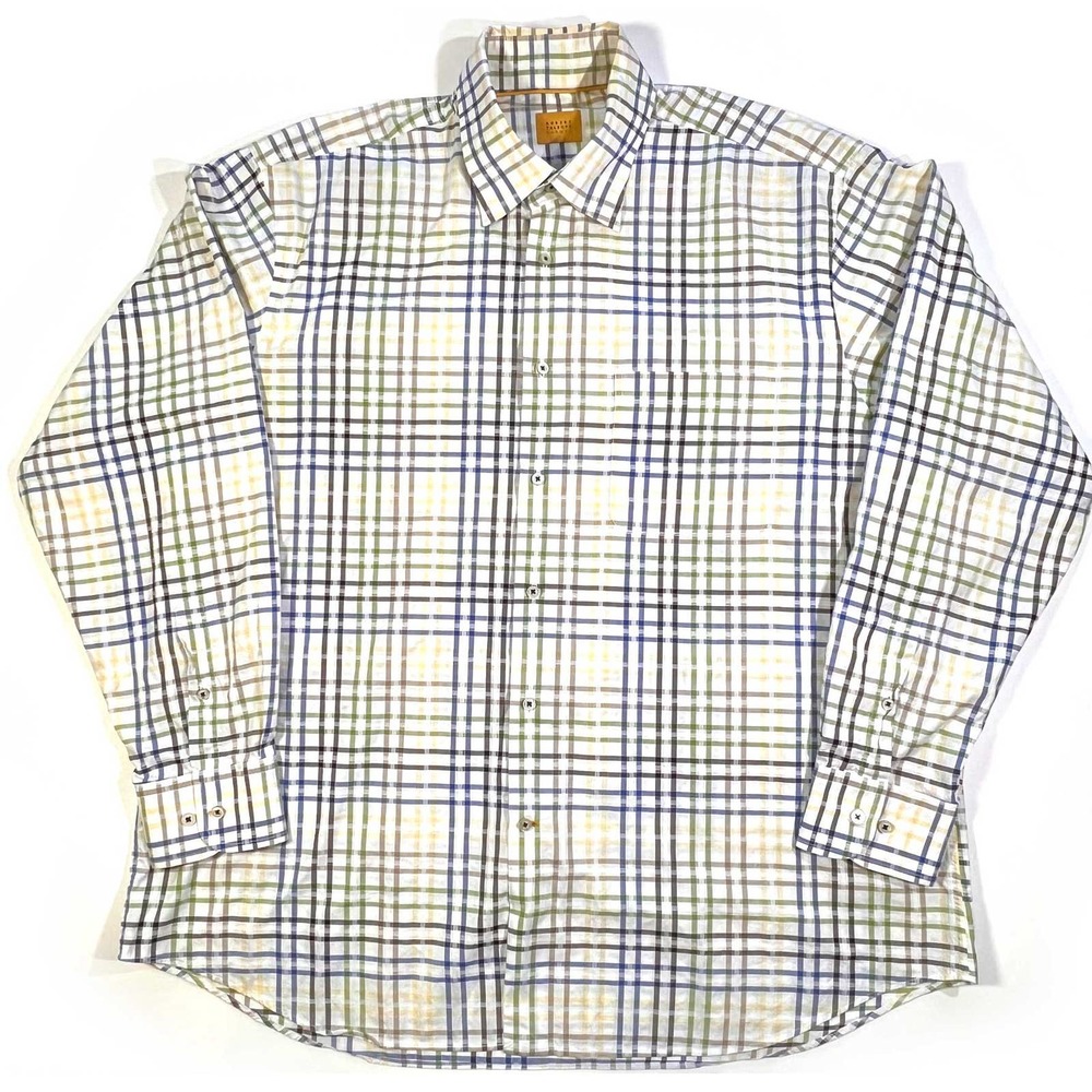 Robert Talbott Button Up Shirt Mens Sz XL Multicolor Plaid Long Sleeve Cotton